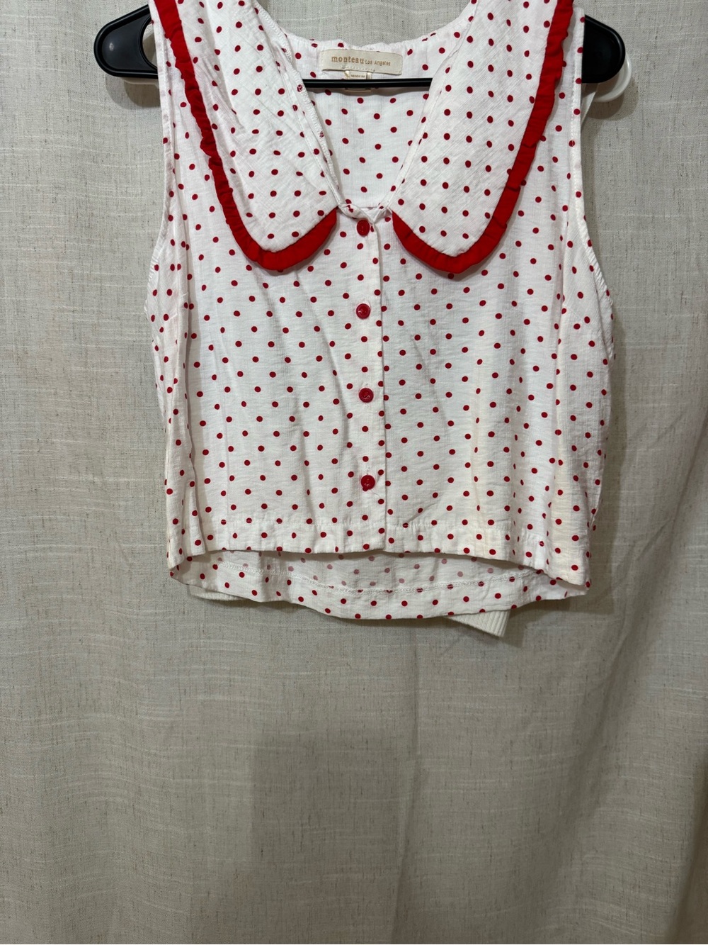 Sleeveless White Top with Red Polka Dots & Peter Pan Collar